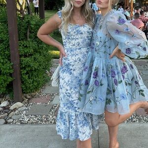 blue and white maxi dress